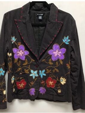 DIMRI Black Embroidered Floral Blazer Jacket